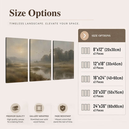 Golden marsh sunrise painting 3 piece canvas wall art size options