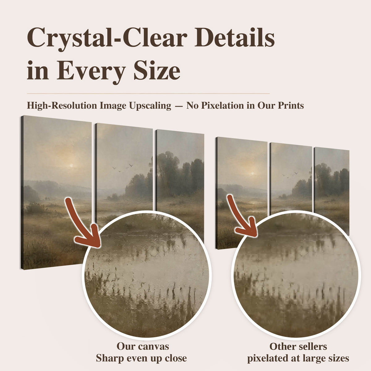 Golden marsh sunrise painting high-resolution print quality comparison