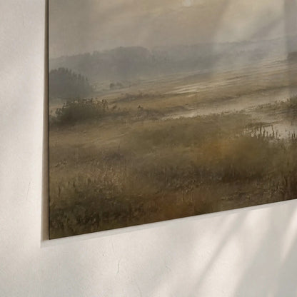 Golden marsh sunrise painting poster print close-up on matte paper