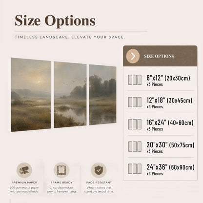 Golden marsh sunrise painting set of 3 poster prints size options