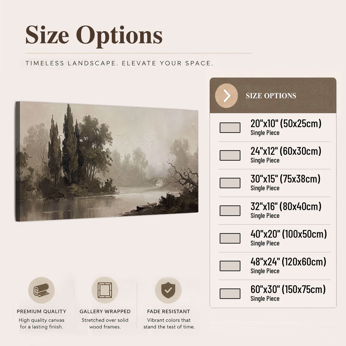 Misty river stone bridge painting canvas wall art size options