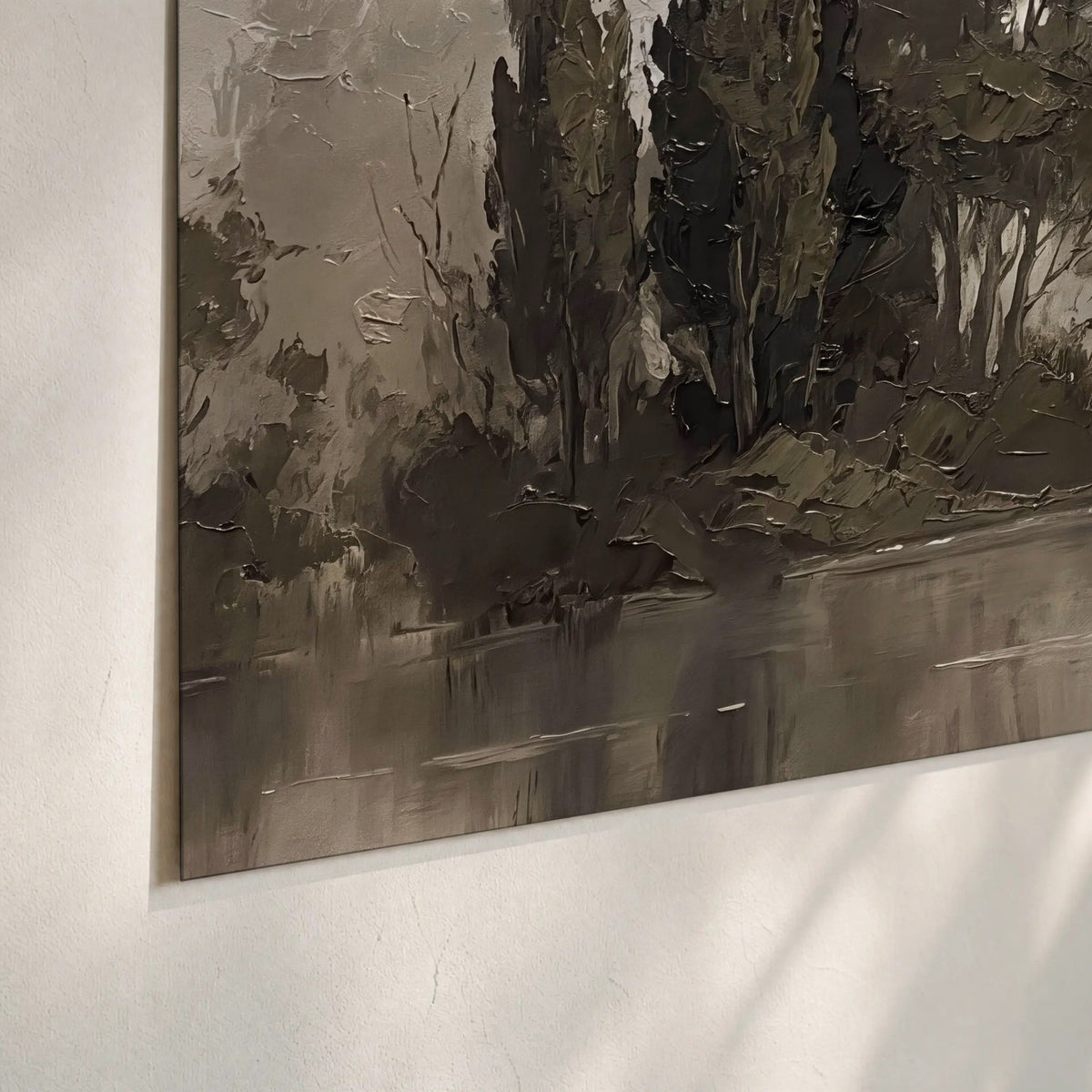 Misty river stone bridge painting poster print close-up on matte paper