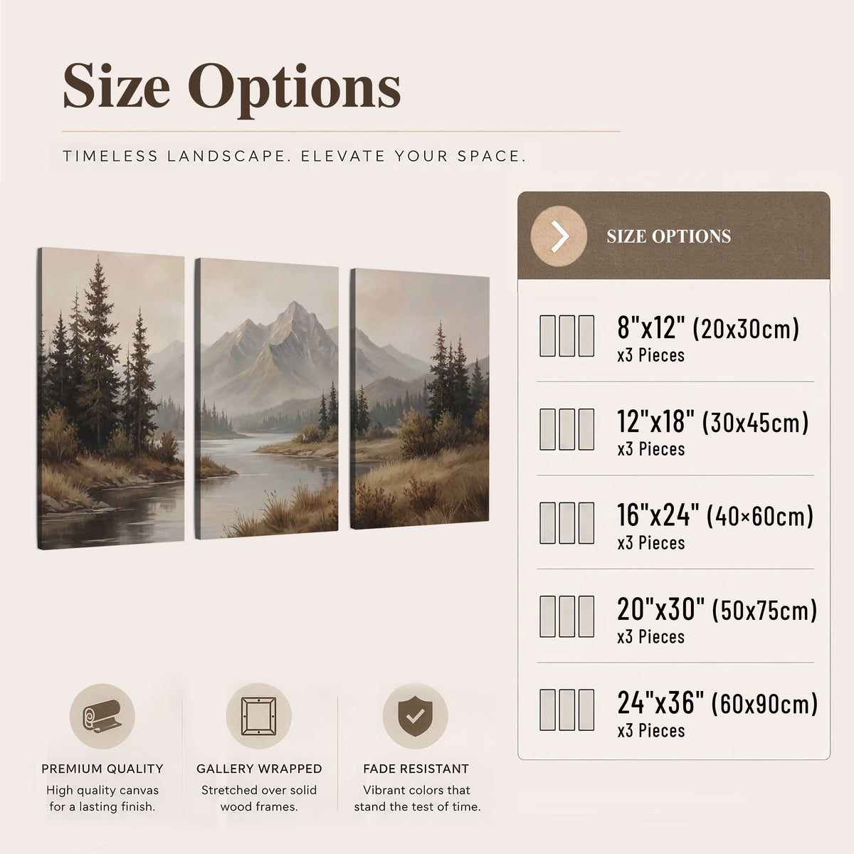 Mountain lake with pines painting 3 piece canvas wall art size options