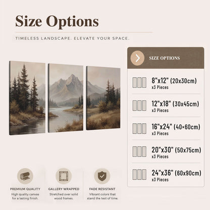Mountain lake with pines painting 3 piece canvas wall art size options