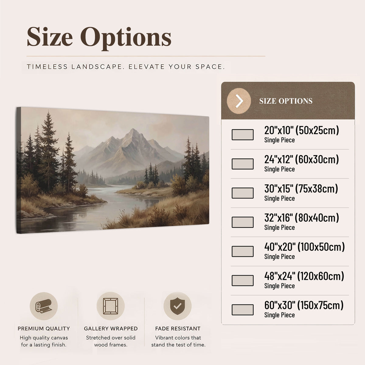 Mountain lake with pines painting canvas wall art size options
