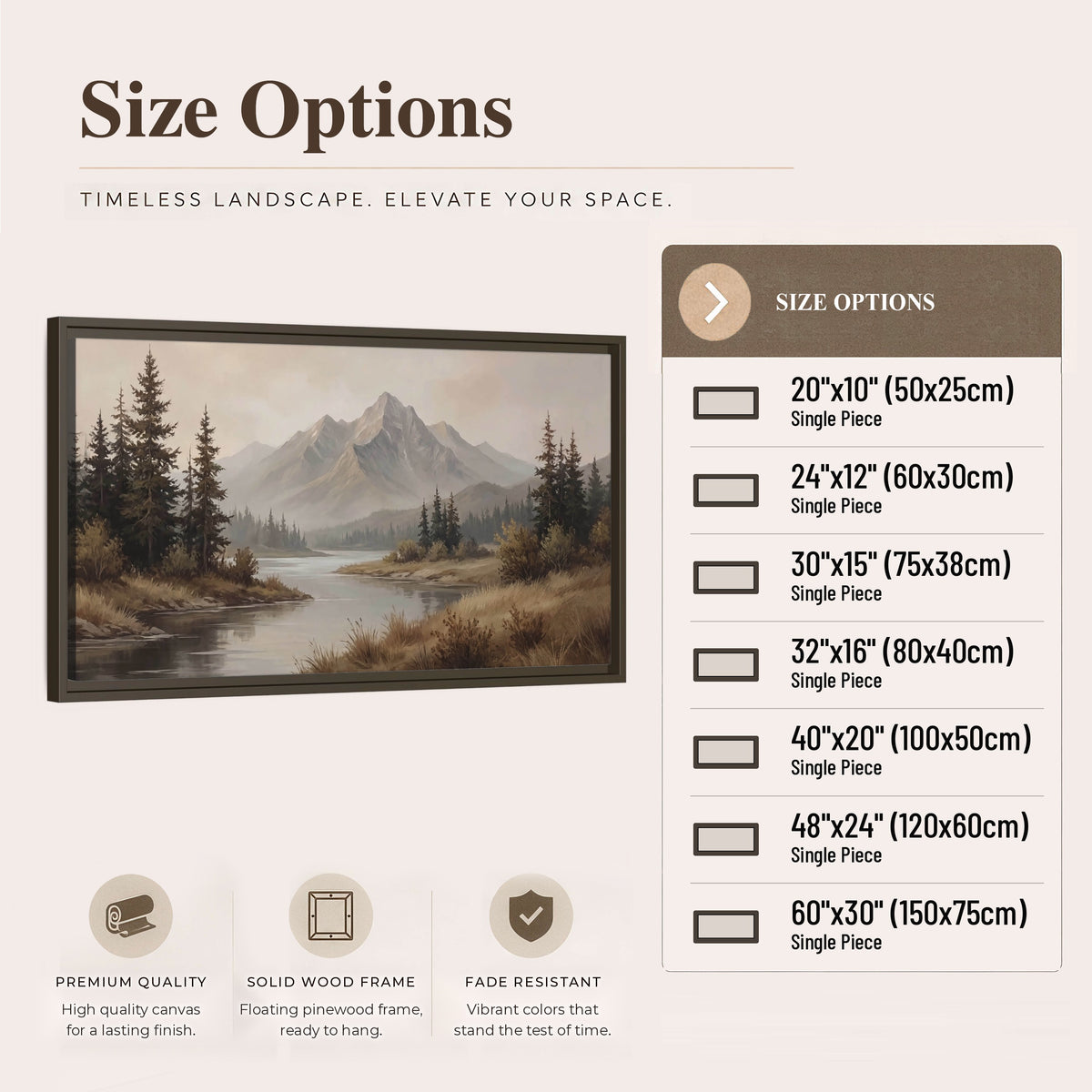 Mountain lake with pines painting framed canvas wall art size options