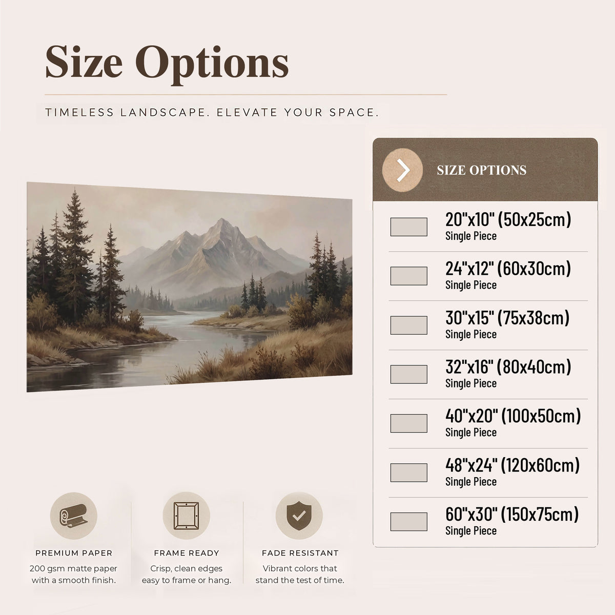 Mountain lake with pines painting poster print size options