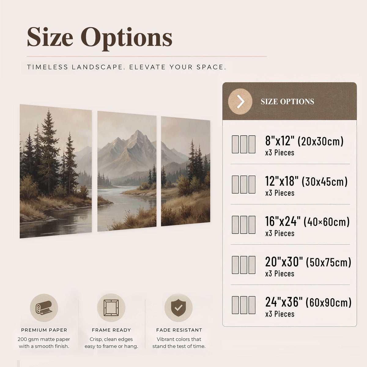 Mountain lake with pines painting set of 3 poster prints size options
