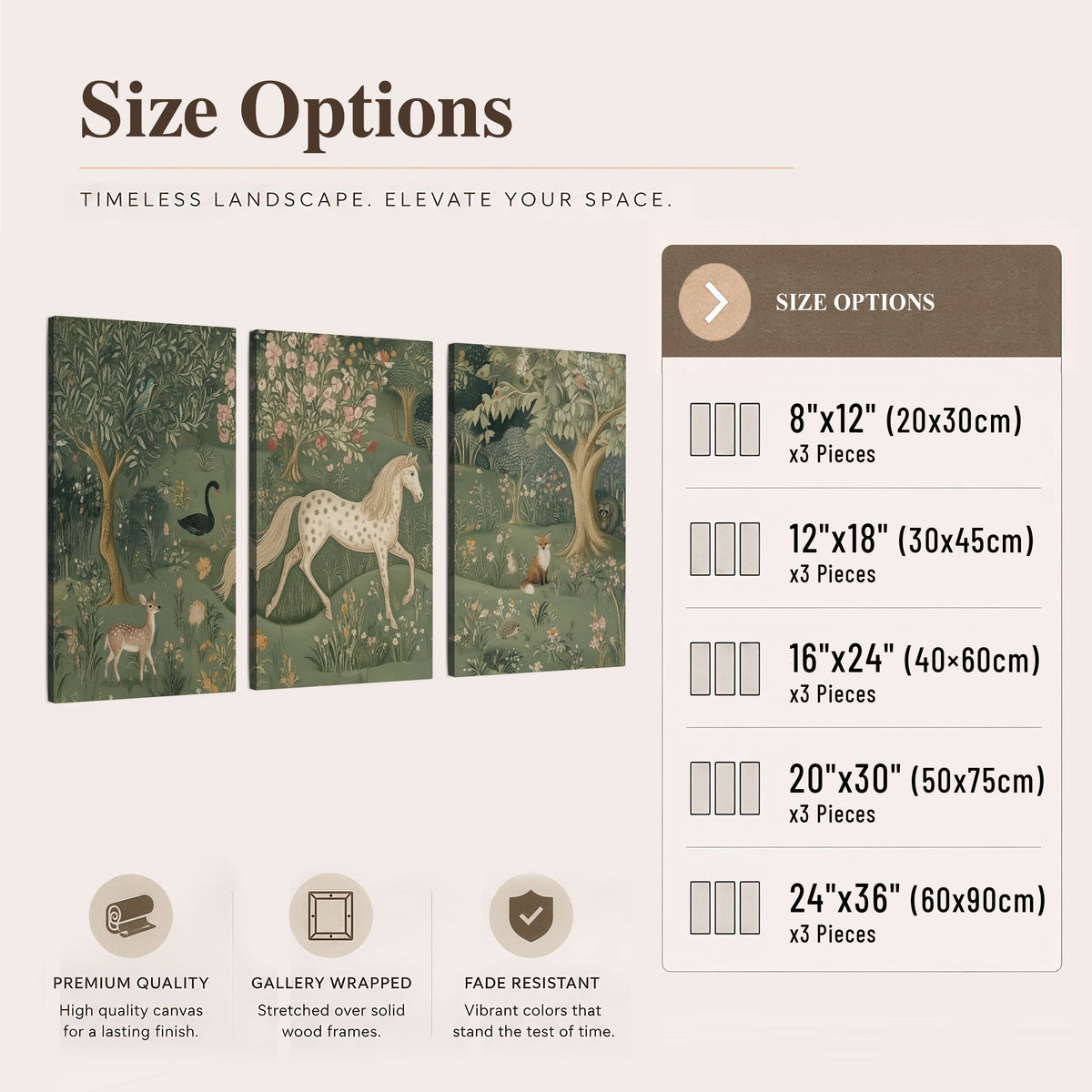 Enchanted woodland tapestry painting 3 piece canvas wall art size options