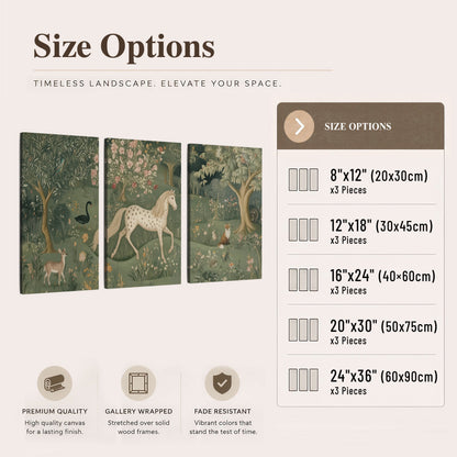 Enchanted woodland tapestry painting 3 piece canvas wall art size options
