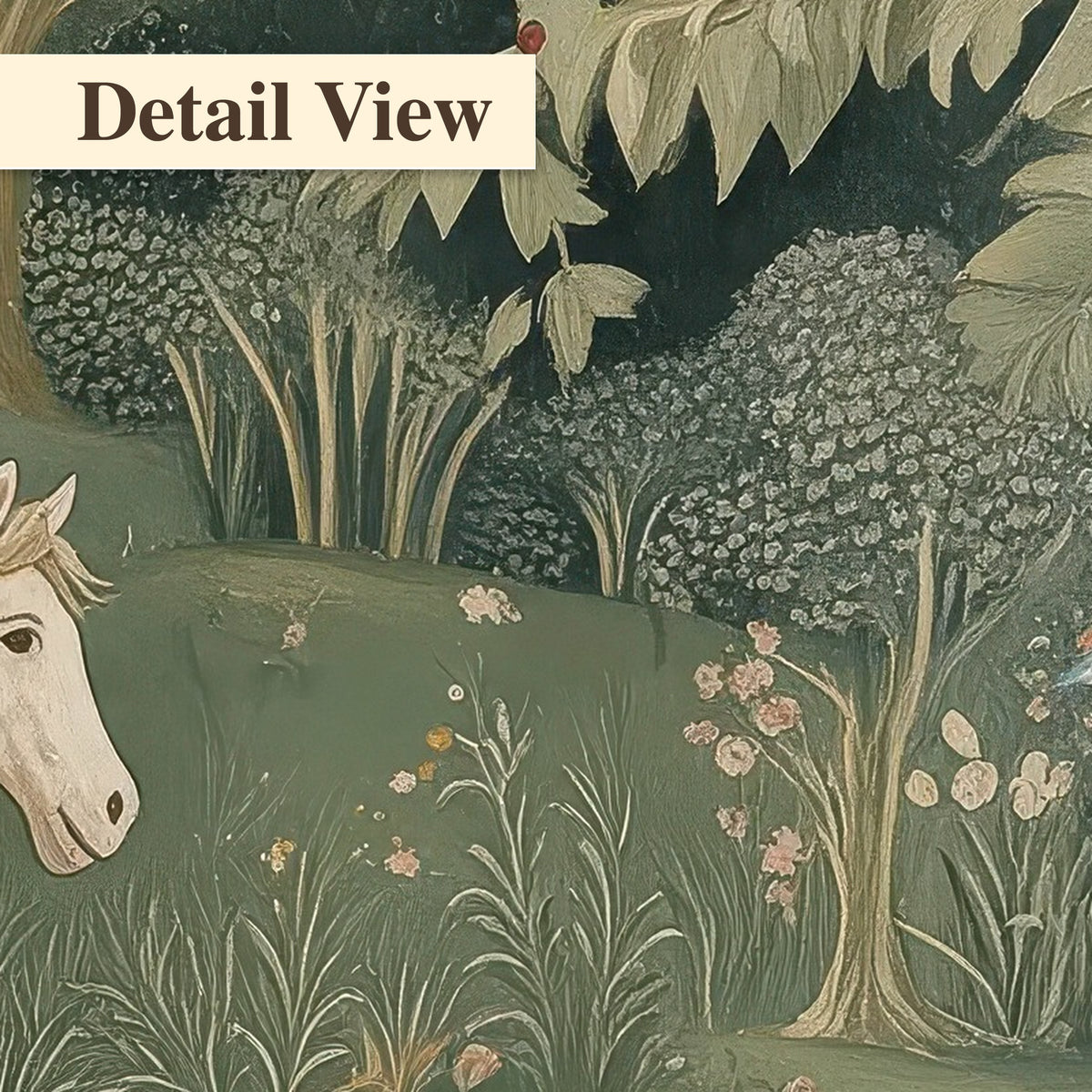 Enchanted woodland tapestry painting detail close-up