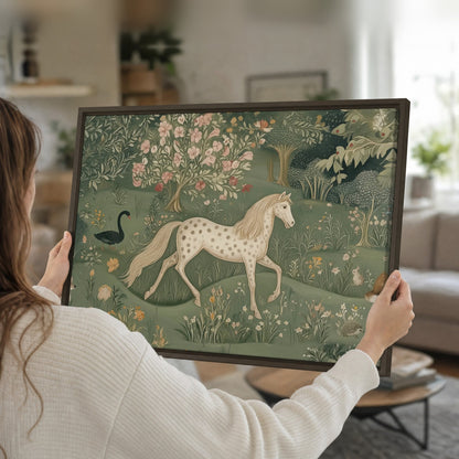 Enchanted woodland tapestry painting framed canvas held in hands