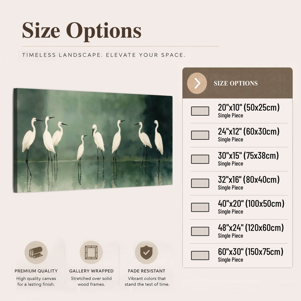 White egrets on green lake painting canvas wall art size options