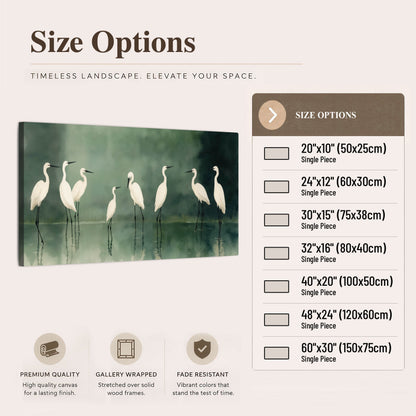 White egrets on green lake painting canvas wall art size options