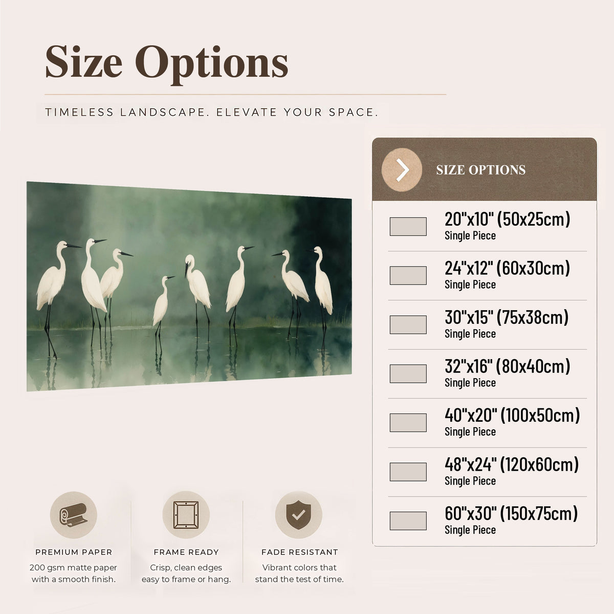 White egrets on green lake painting poster print size options