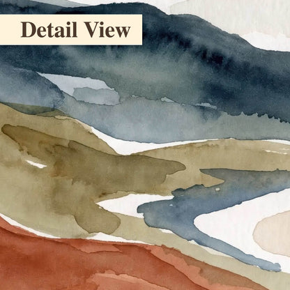 Watercolor mountain valley painting detail close-up