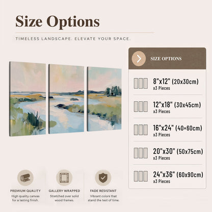 Pastel marsh river painting 3 piece canvas wall art size options