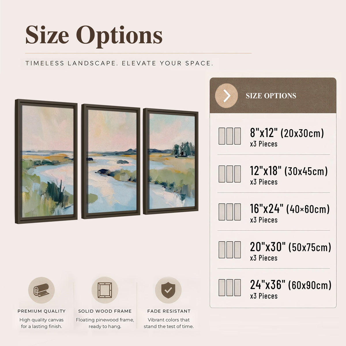 Pastel marsh river painting 3 piece framed canvas size options