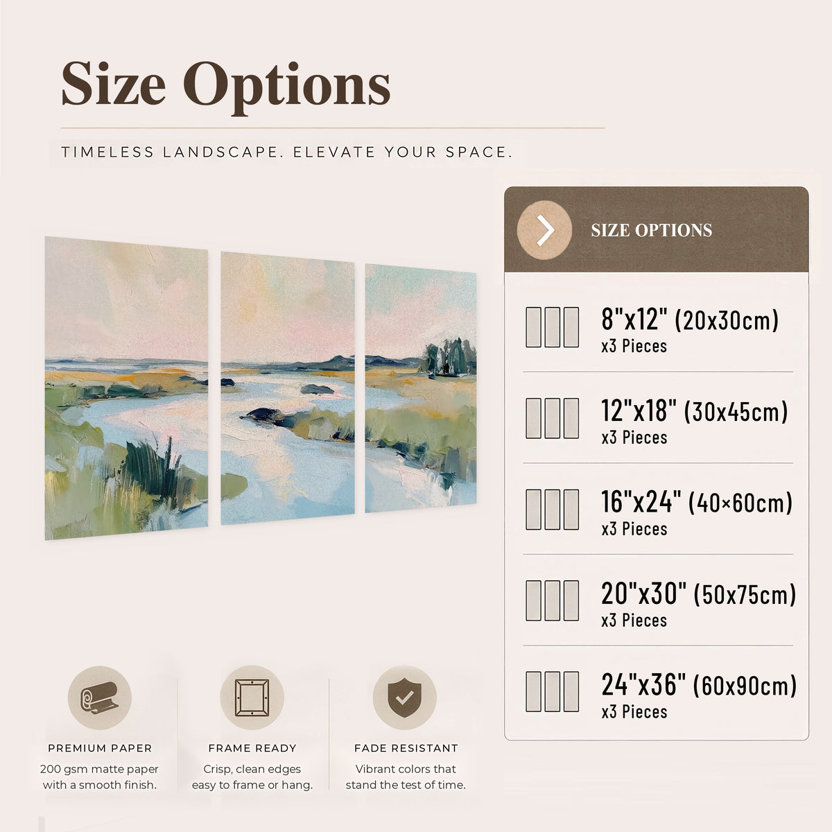 Pastel marsh river painting set of 3 poster prints size options