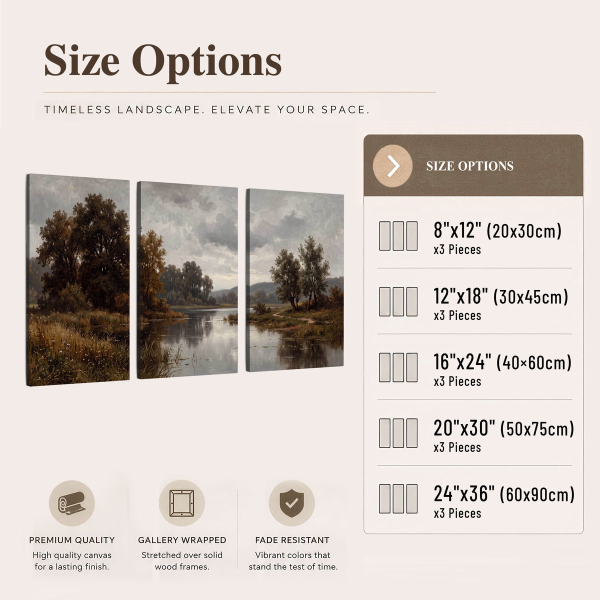 Autumn river landscape painting 3 piece canvas wall art size options