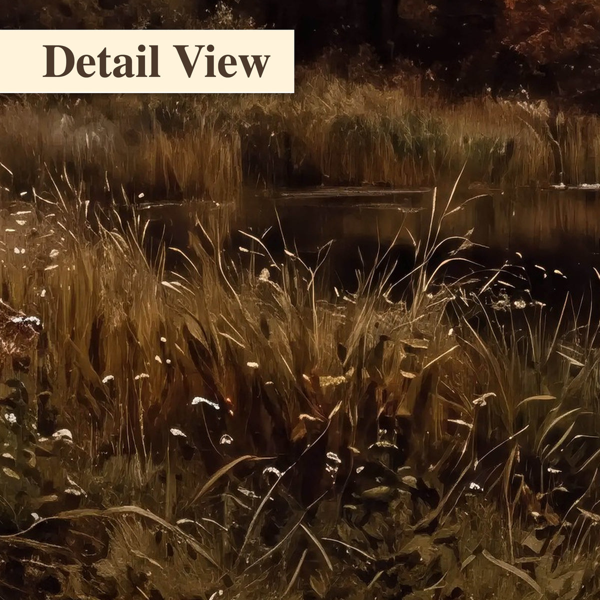 Autumn river landscape painting detail close-up