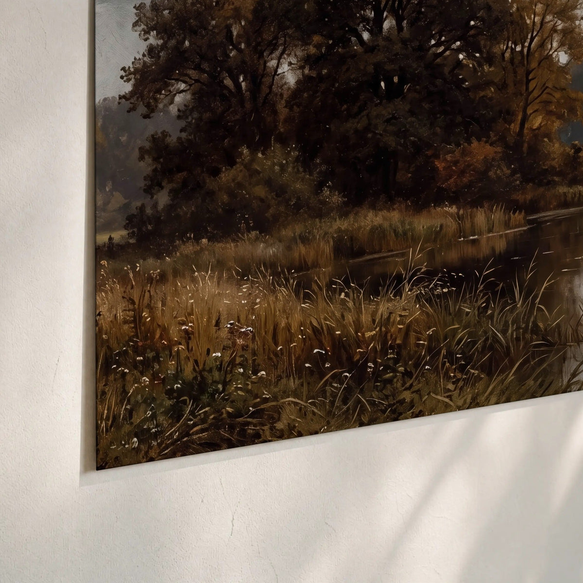 Autumn river landscape painting poster print close-up on matte paper