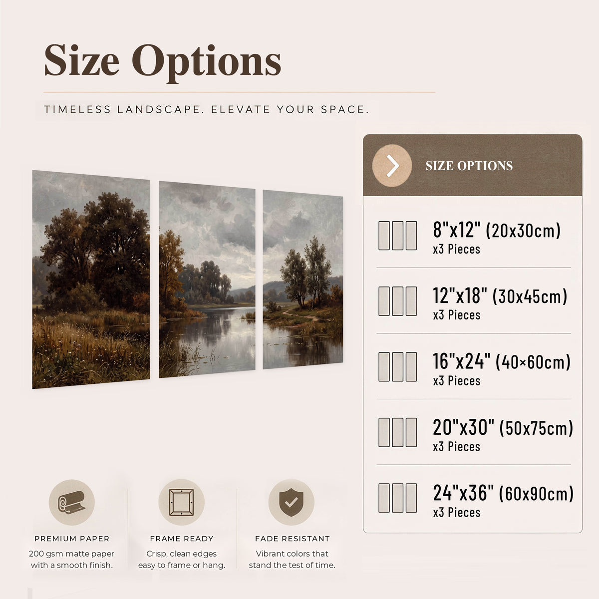 Autumn river landscape painting set of 3 poster prints size options