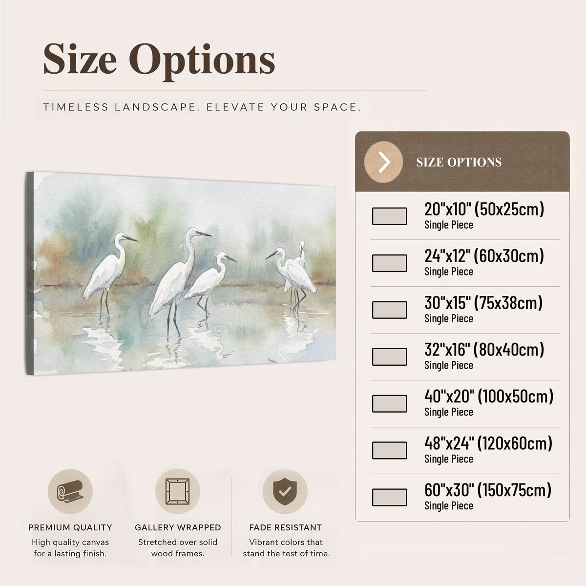White egrets watercolor canvas wall art size options
