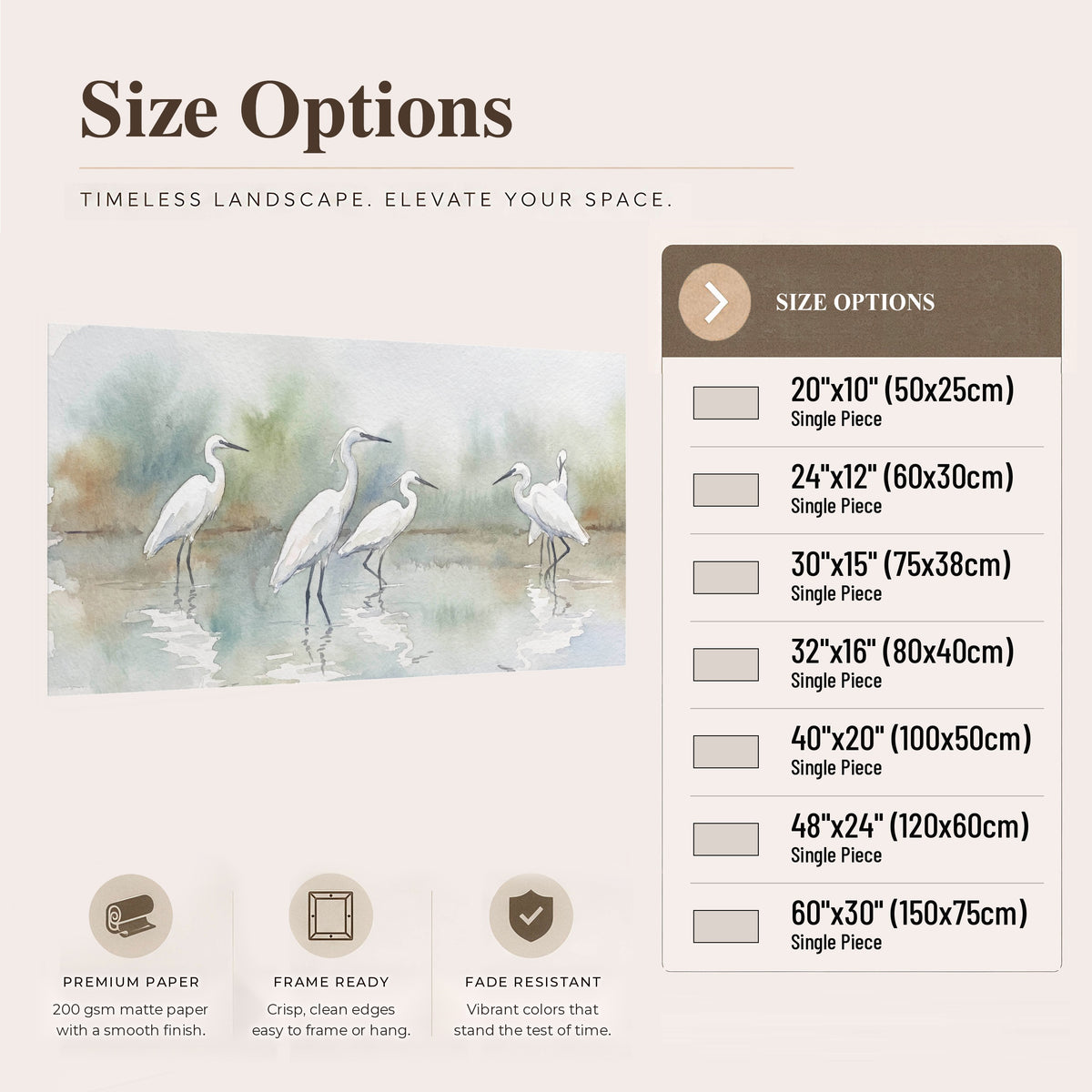 White egrets watercolor poster print size options