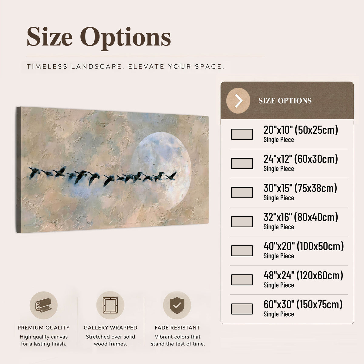 Geese flying across the moon painting canvas wall art size options