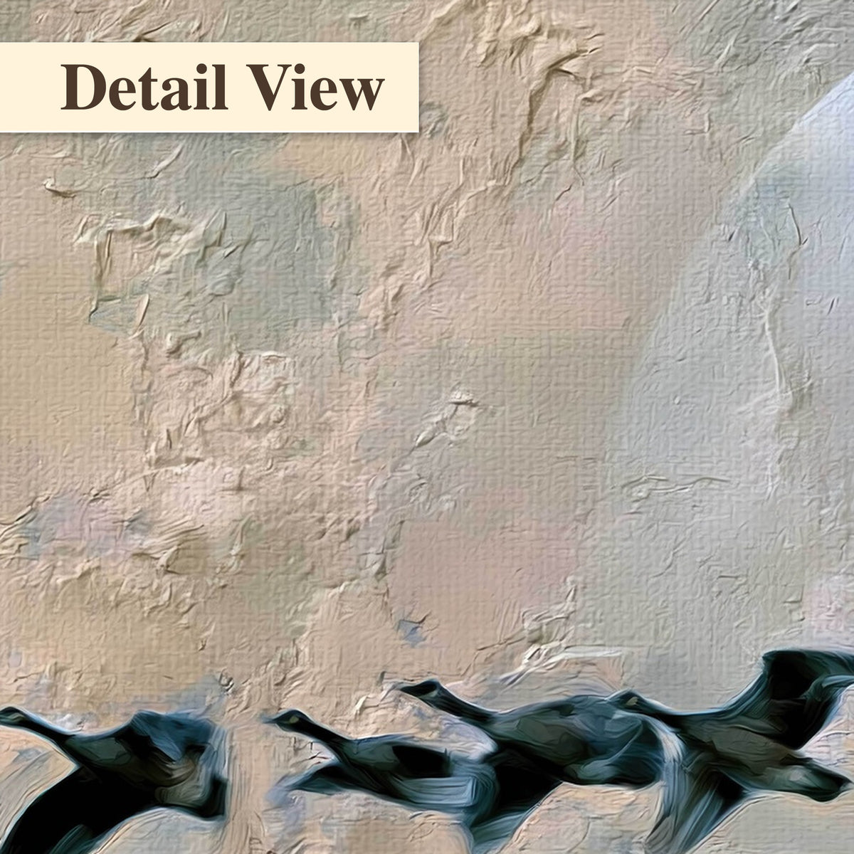 Geese flying across the moon painting detail close-up