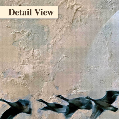 Geese flying across the moon painting detail close-up