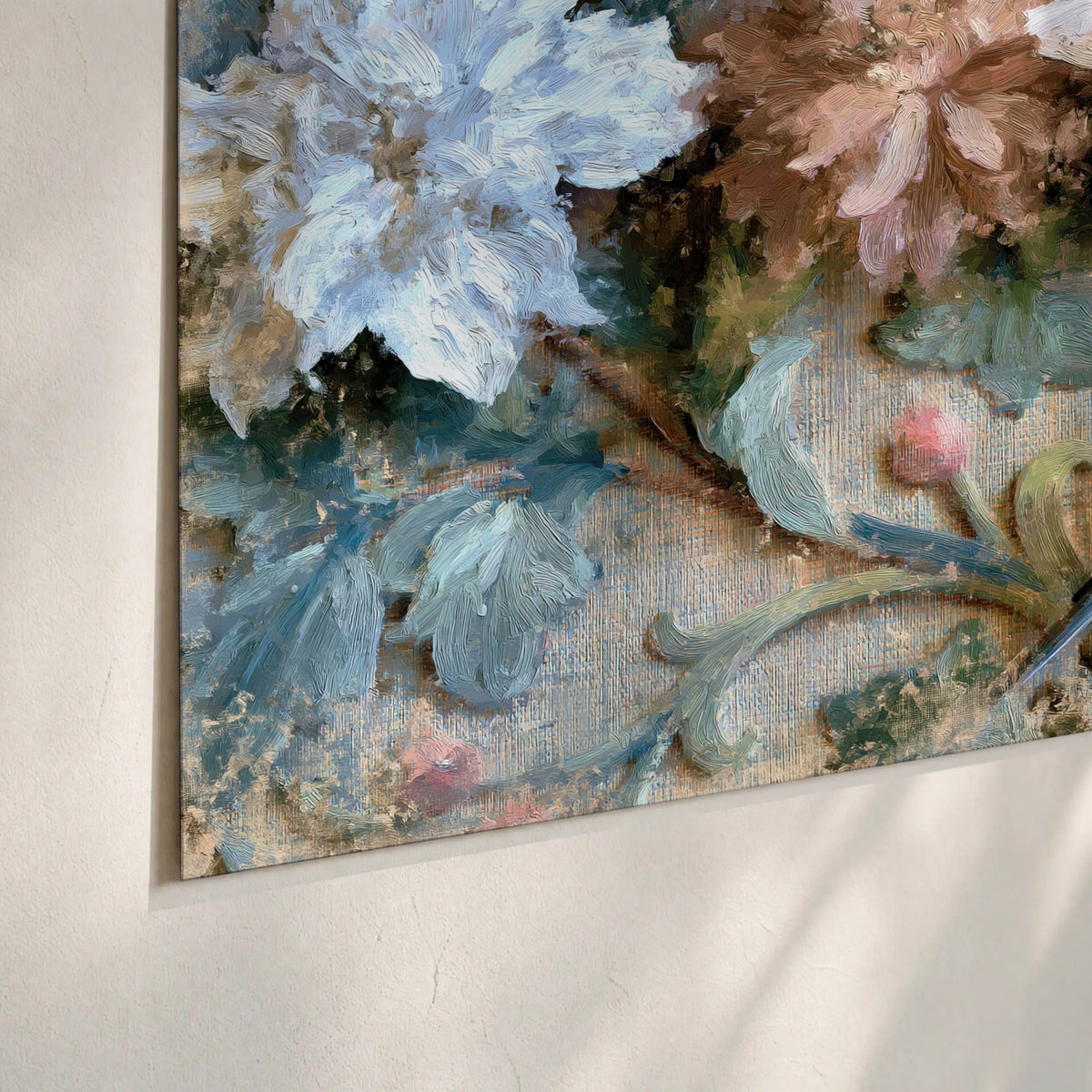 Chickadee birds and flowers painting poster print close-up on matte paper