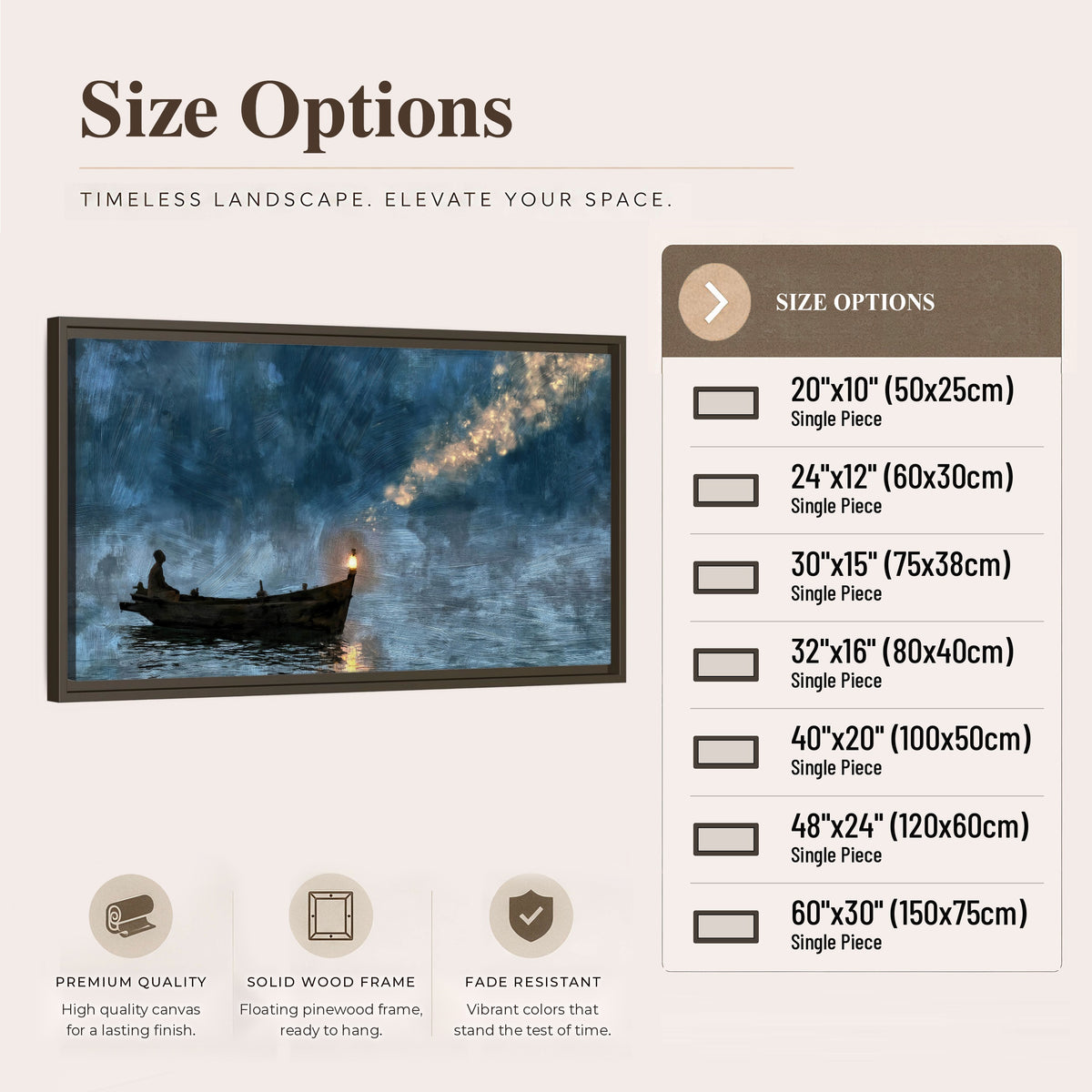 Night boat with lantern painting framed canvas wall art size options