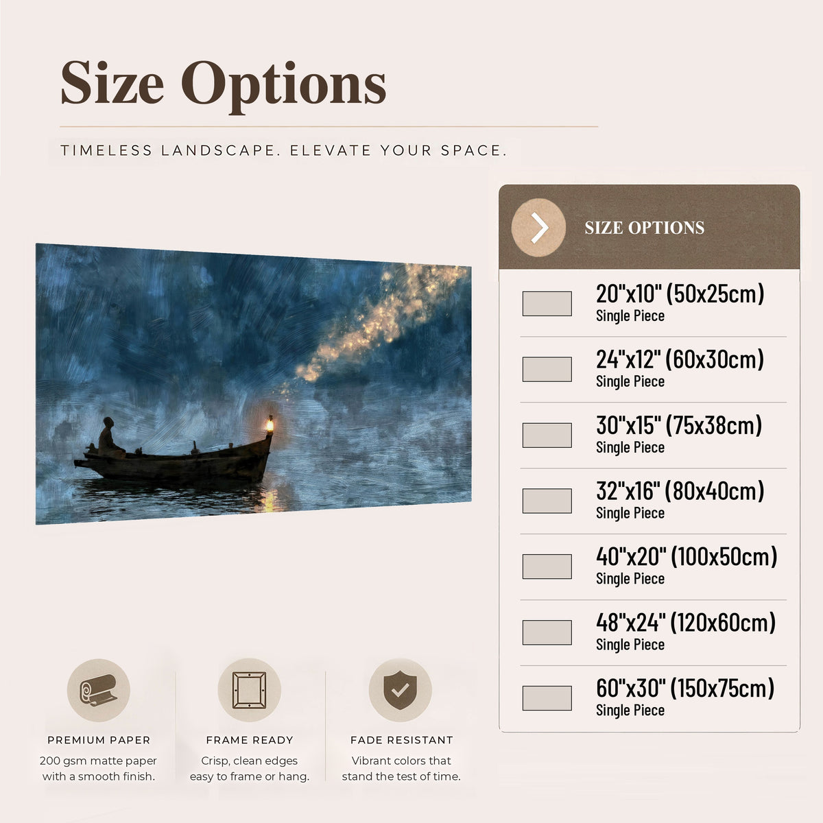 Night boat with lantern painting poster print size options