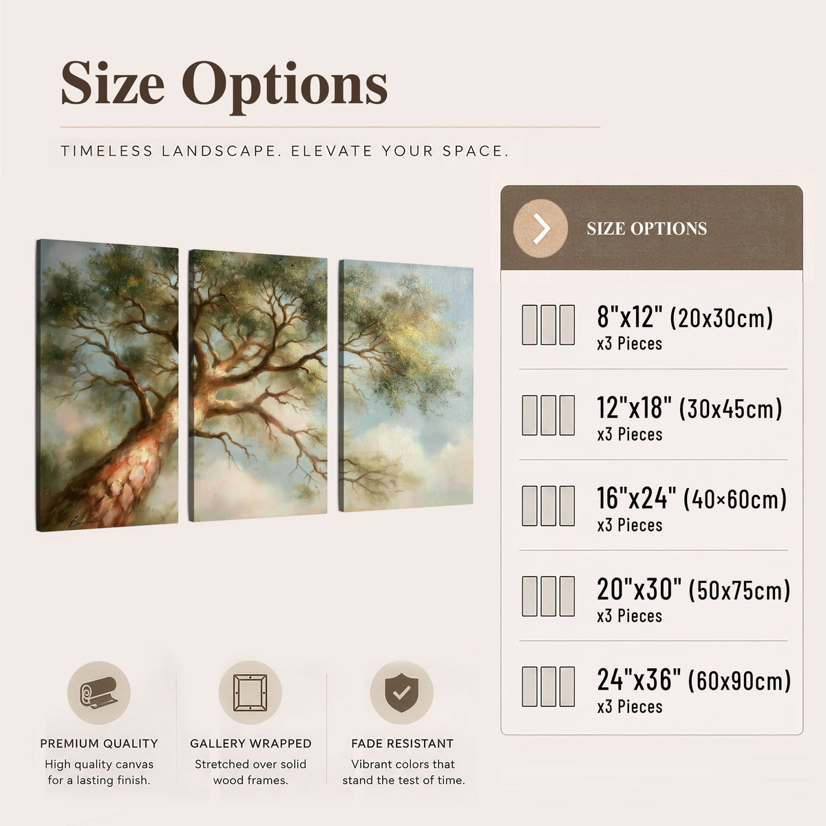 Majestic tree canopy painting 3 piece canvas wall art size options