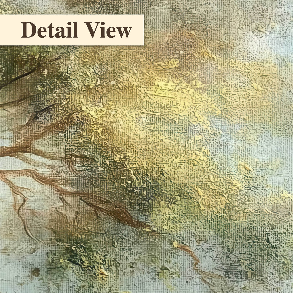 Majestic tree canopy painting detail close-up