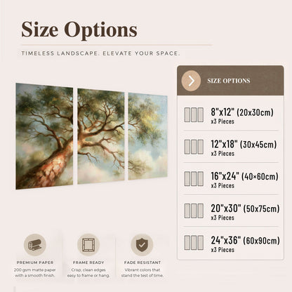 Majestic tree canopy painting set of 3 poster prints size options