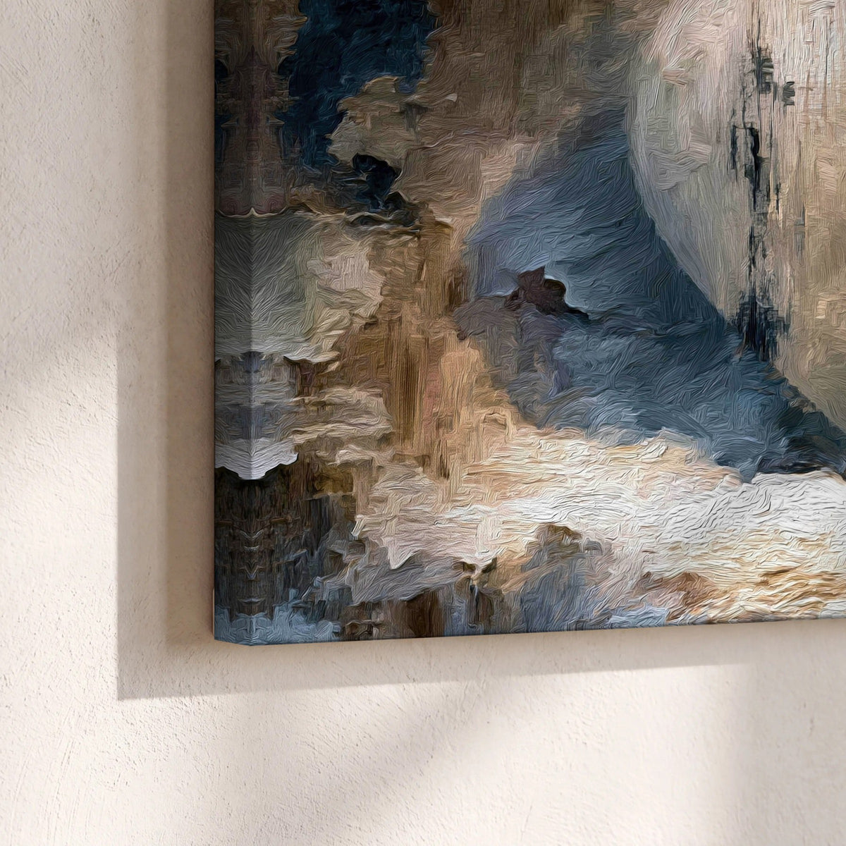 Rustic heart abstract painting canvas print close-up showing the gallery-wrapped edge