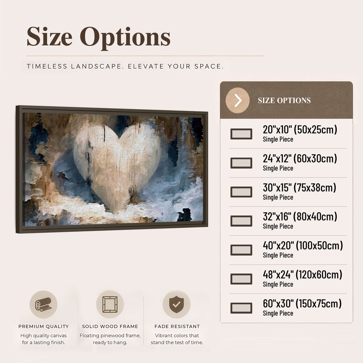 Rustic heart abstract painting framed canvas wall art size options