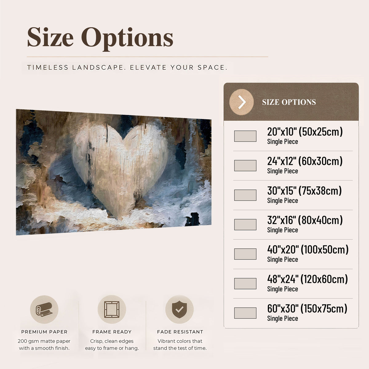 Rustic heart abstract painting poster print size options