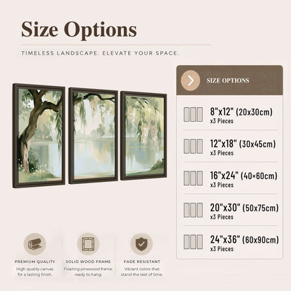 Willow tree by the lake painting 3 piece framed canvas size options
