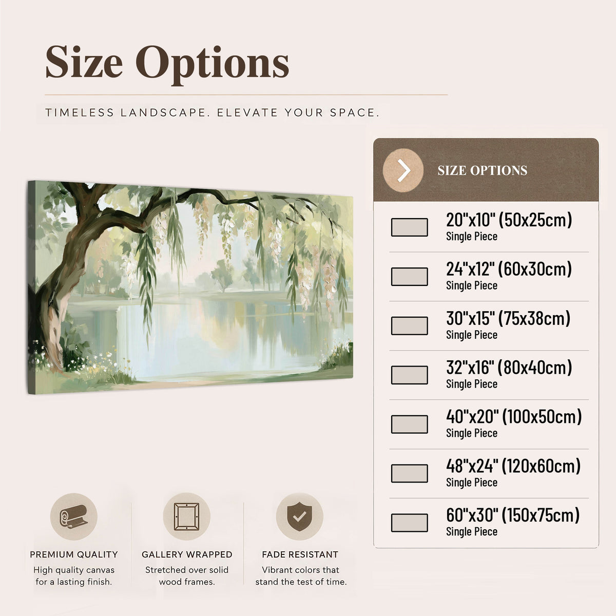 Willow tree by the lake painting canvas wall art size options