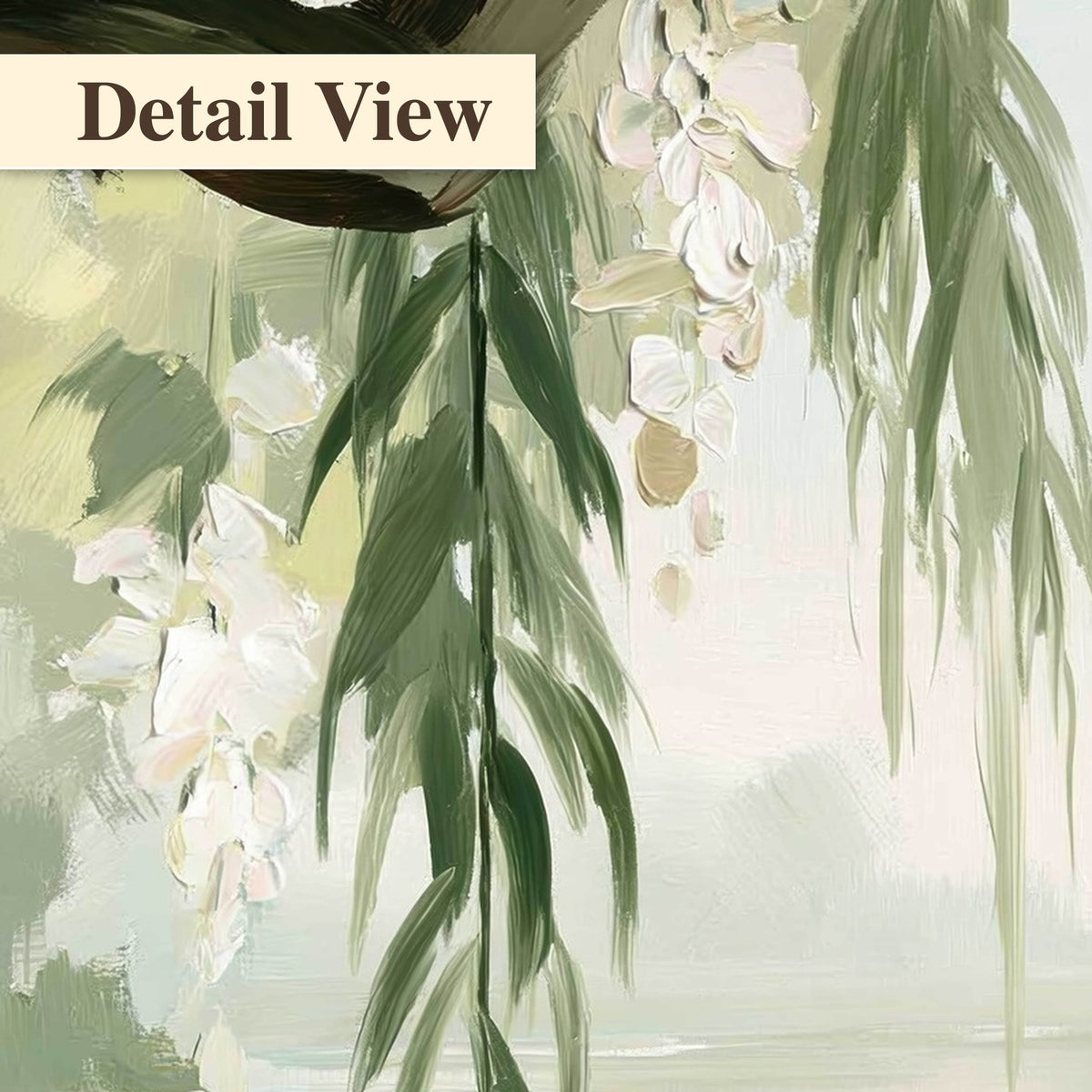 Willow tree by the lake painting detail close-up