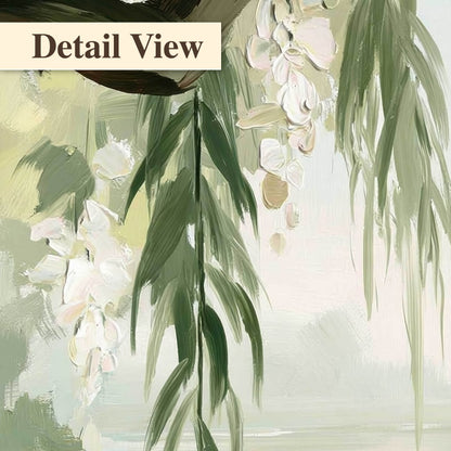 Willow tree by the lake painting detail close-up