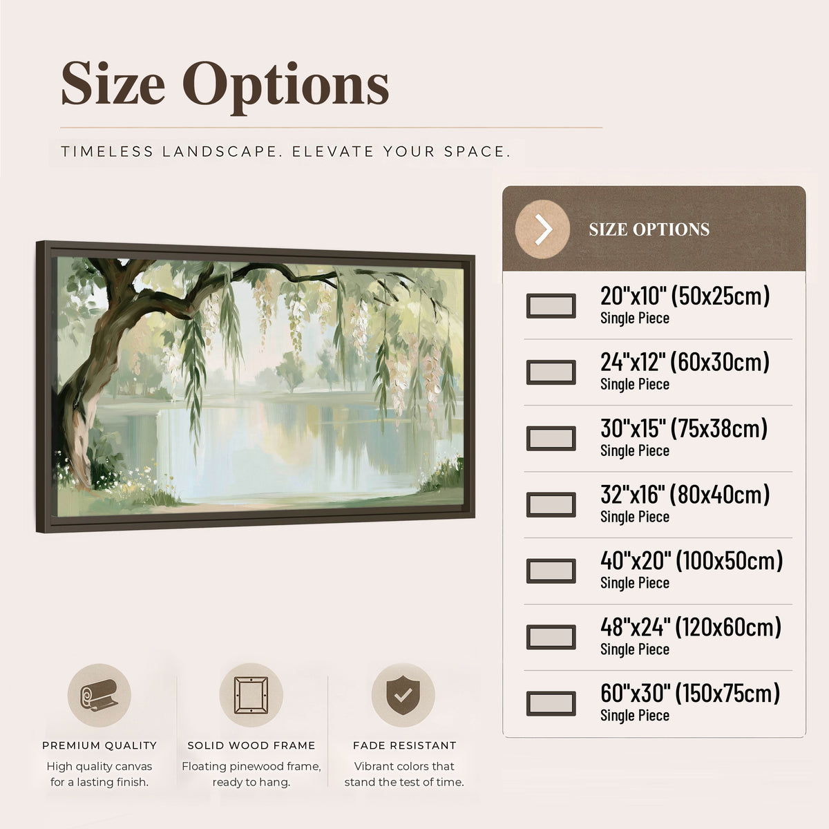 Willow tree by the lake painting framed canvas wall art size options