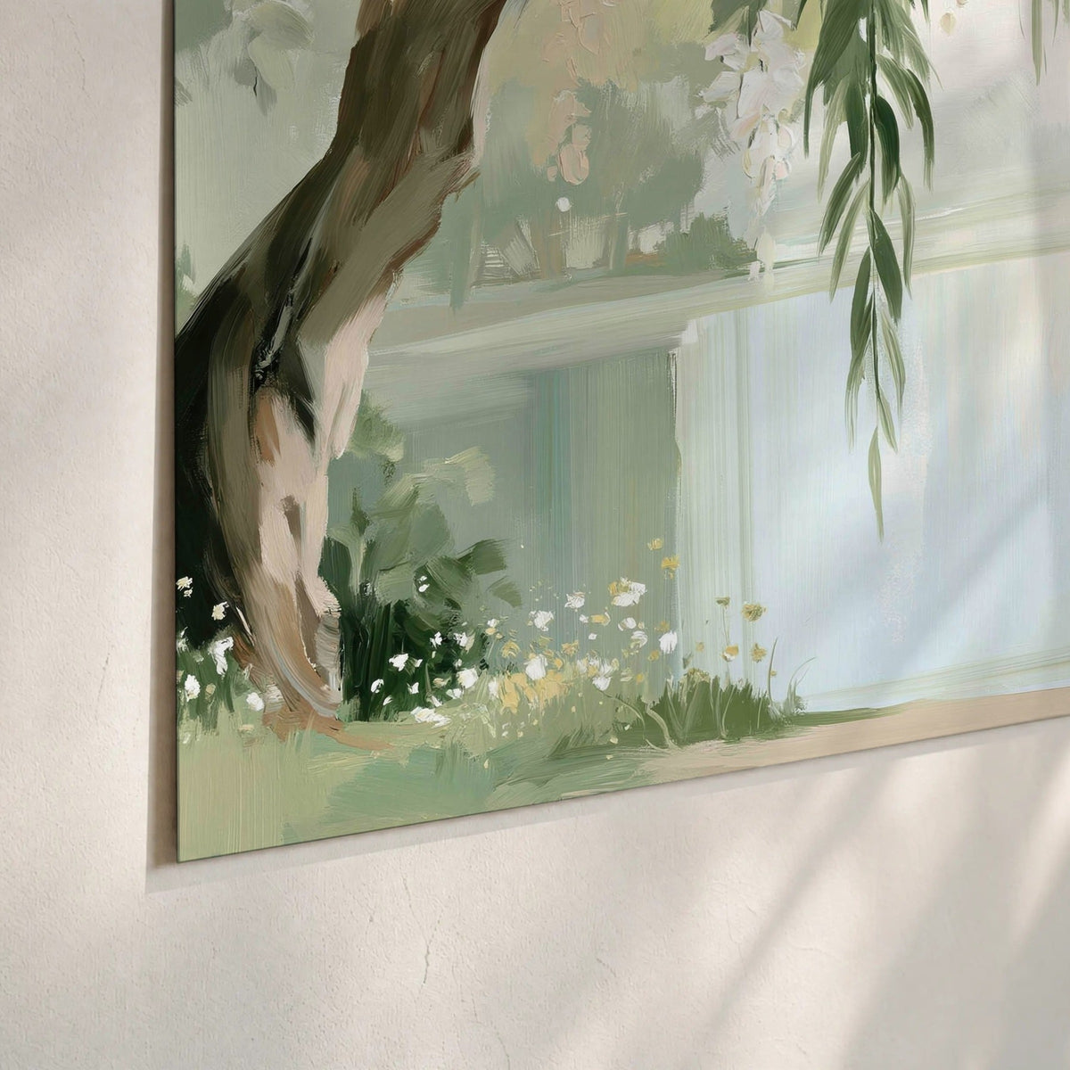 Willow tree by the lake painting poster print close-up on matte paper
