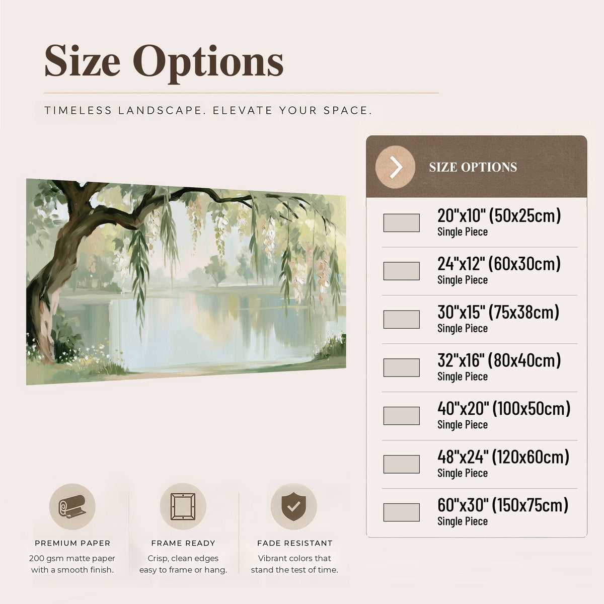 Willow tree by the lake painting poster print size options