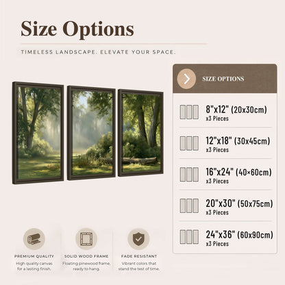 Sunlit forest glade painting 3 piece framed canvas size options