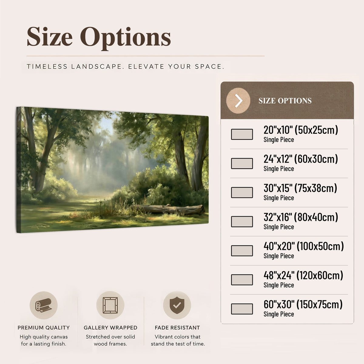 Sunlit forest glade painting canvas wall art size options